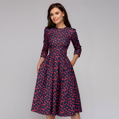 Elisabeth - Stylish, long-sleeved dress with flowers for women