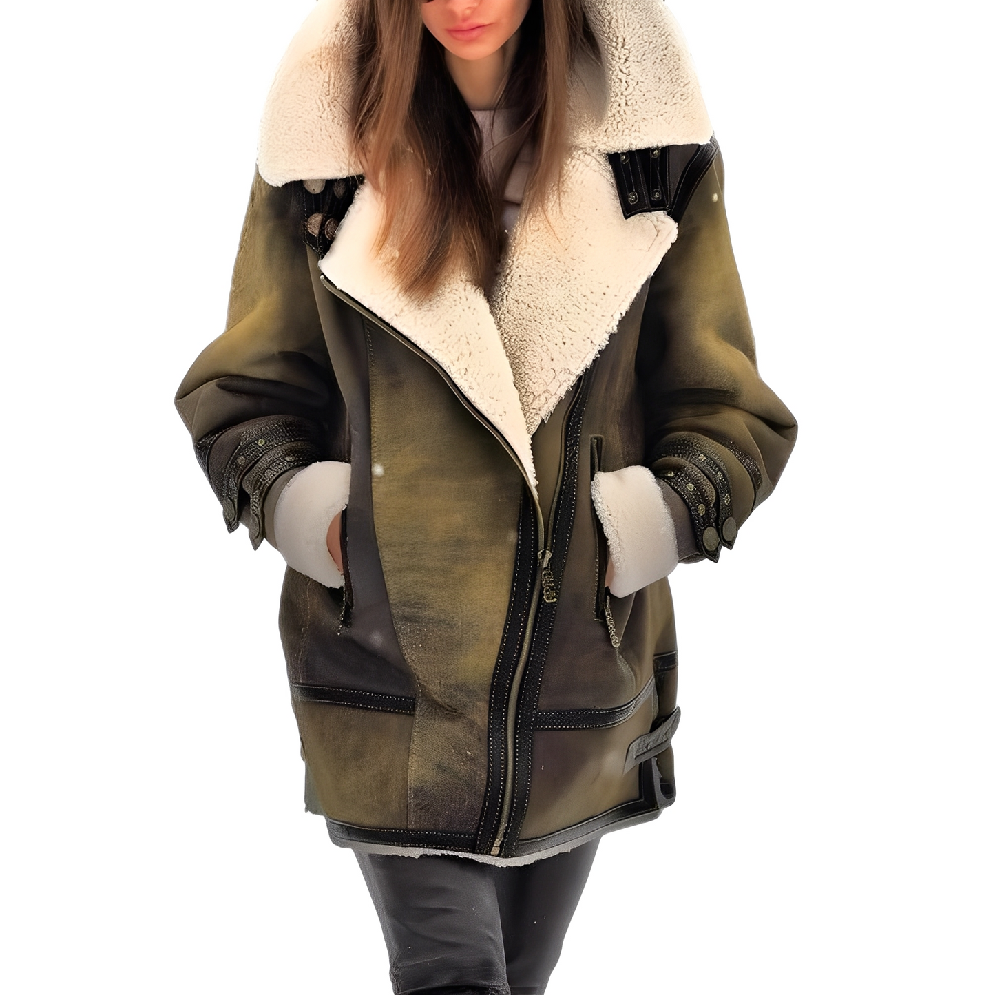 Leilani - Stylish leather jacket with warm lining for women