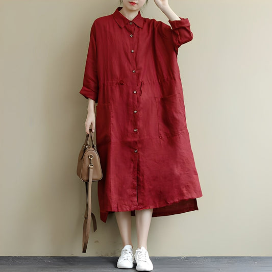 Chelsie - Oversized-Μάξι φόρεμα με κουμπιά για γυναίκες
