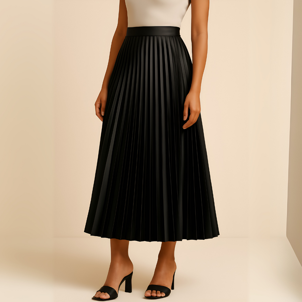 Inez – High-Waisted Pleated Midi Skirt