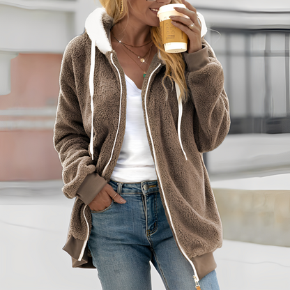 Rheanna - Warm fleece jacket with hood for women