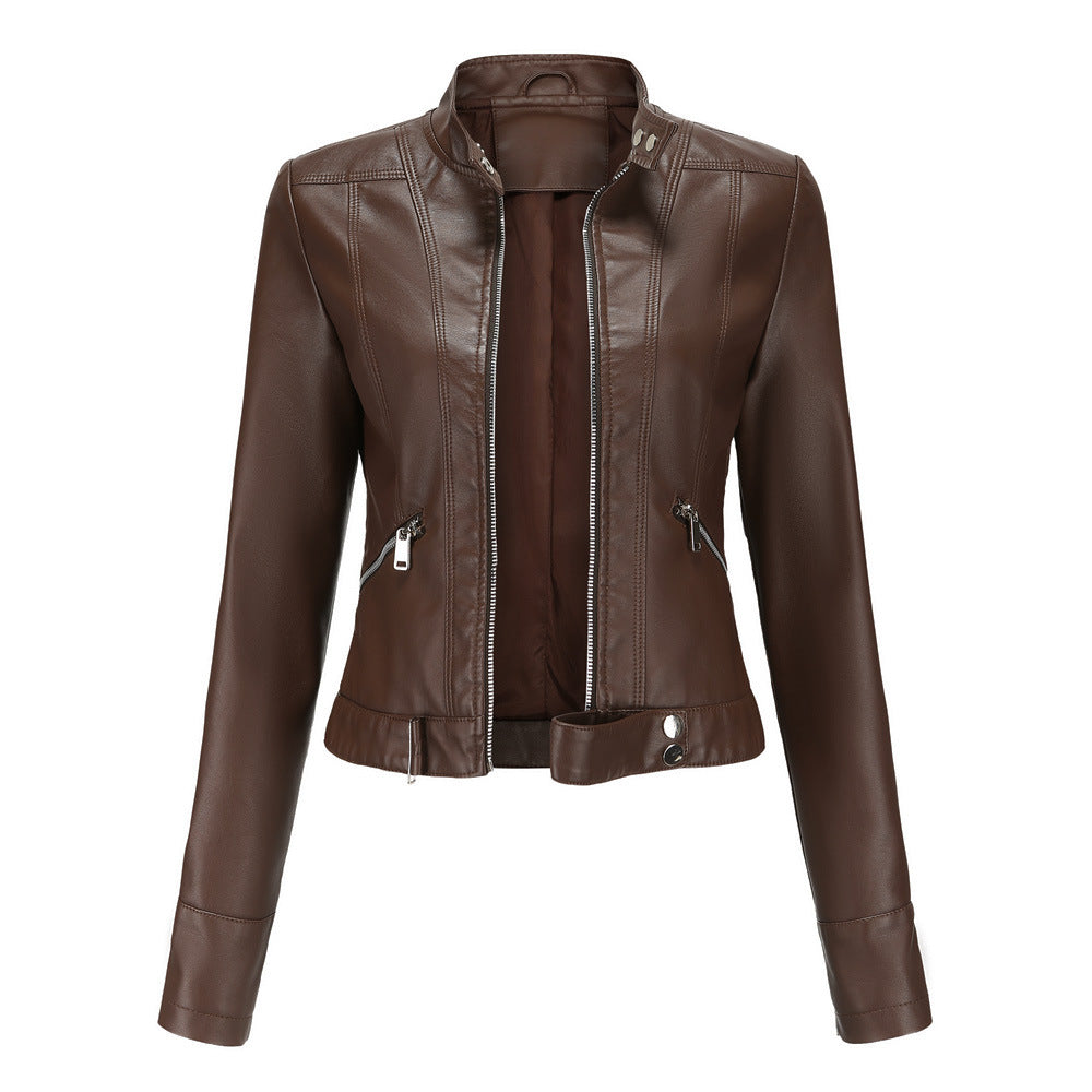 Madeline - Stylish Leather Jacket with Stand-up Collar for Women