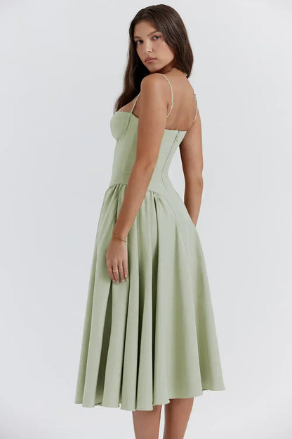 Cheri - Midi Dress with Spaghetti Straps and Open Back