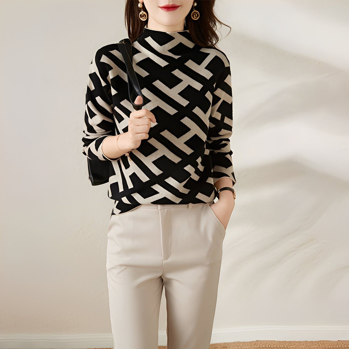 Eleanor - Στιλάτη μακρυμάνικη πλεκτή μπλούζα με σχέδιο για γυναίκες