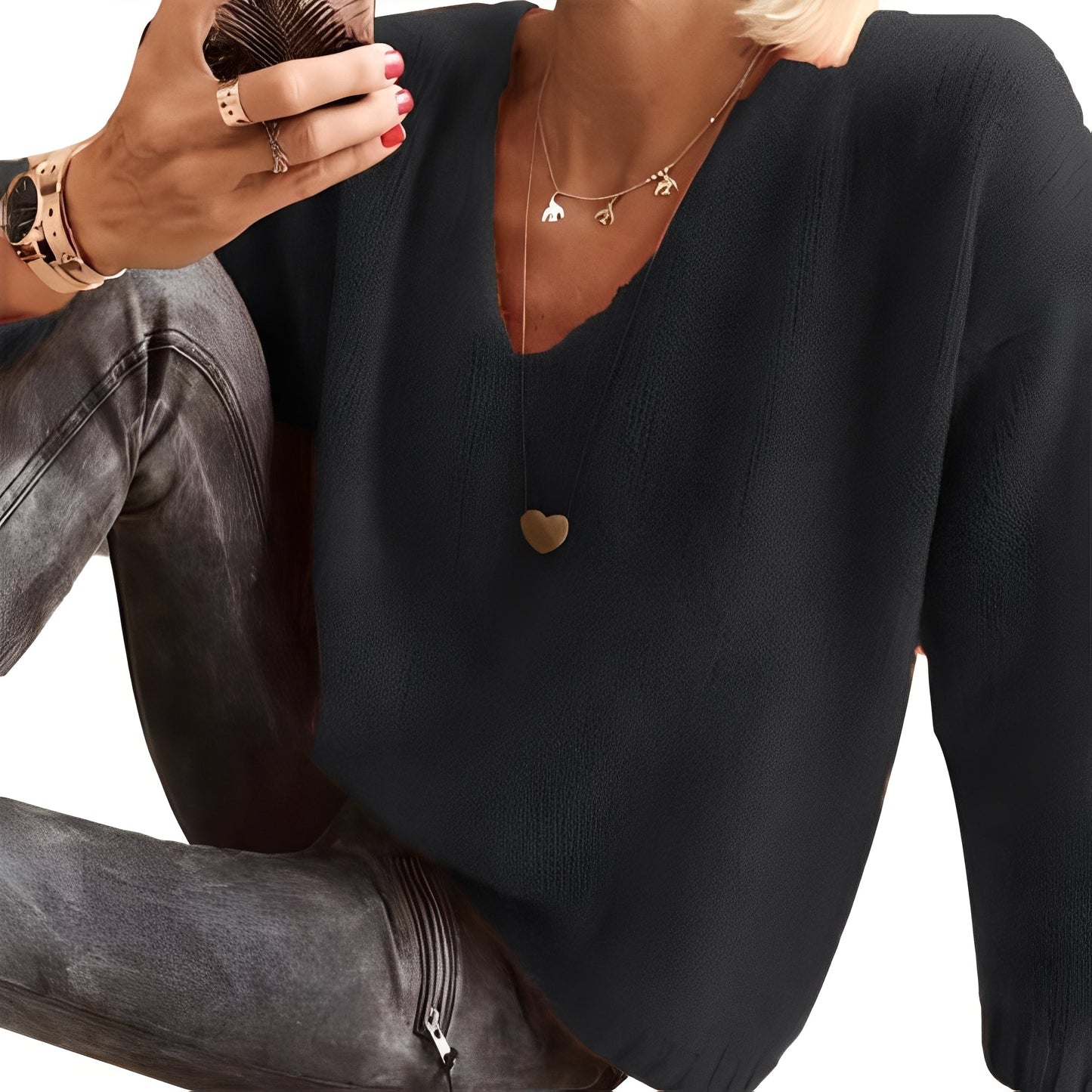 Dorris - Χαλαρός, απλός πουλόβερ με μακριά μανίκια για γυναίκες