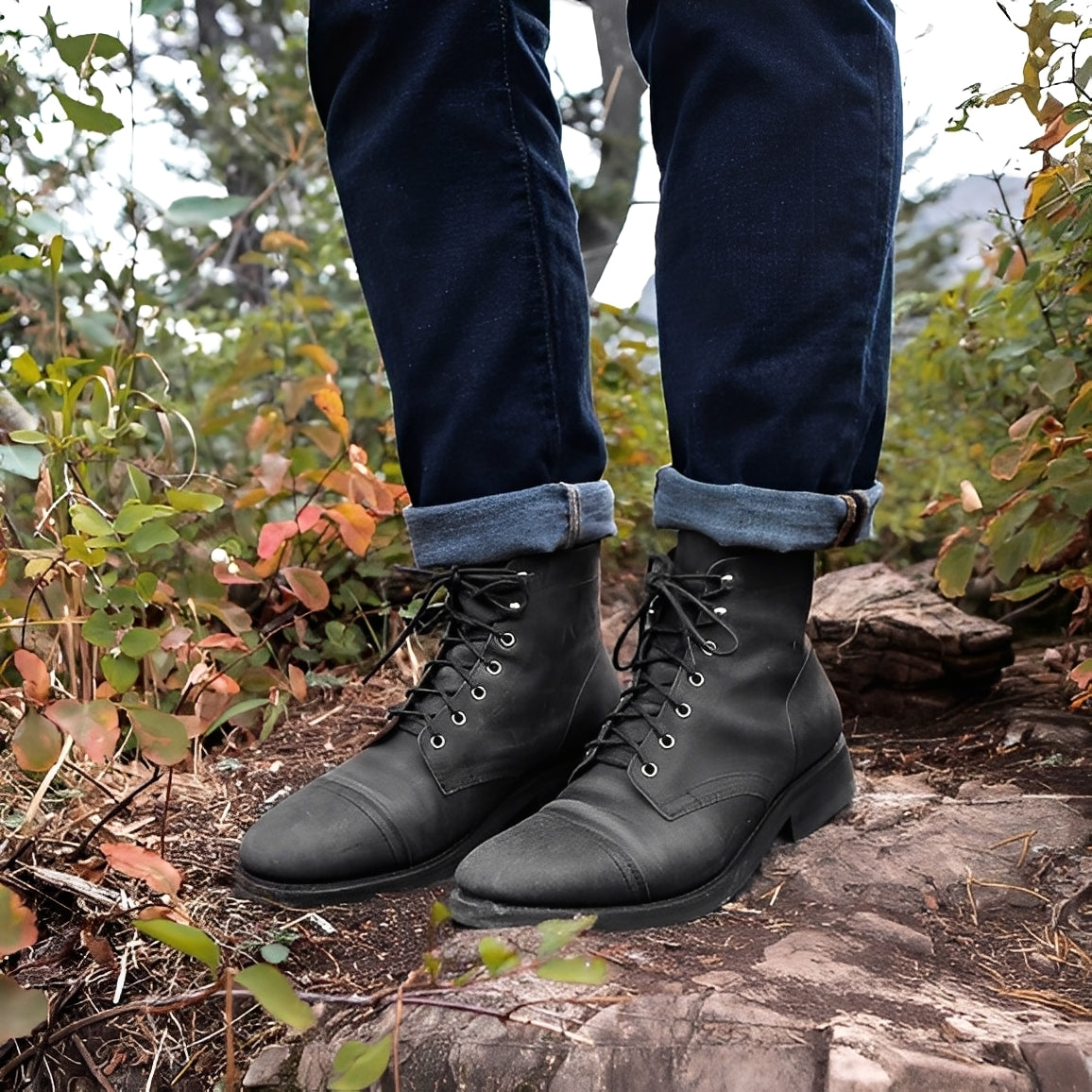 Jaydon - Ρετρό δερμάτινα μποτάκια με στρογγυλή μύτη για άνδρες