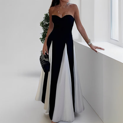 Charisse - Elegant contrasting dress with a large hem for women