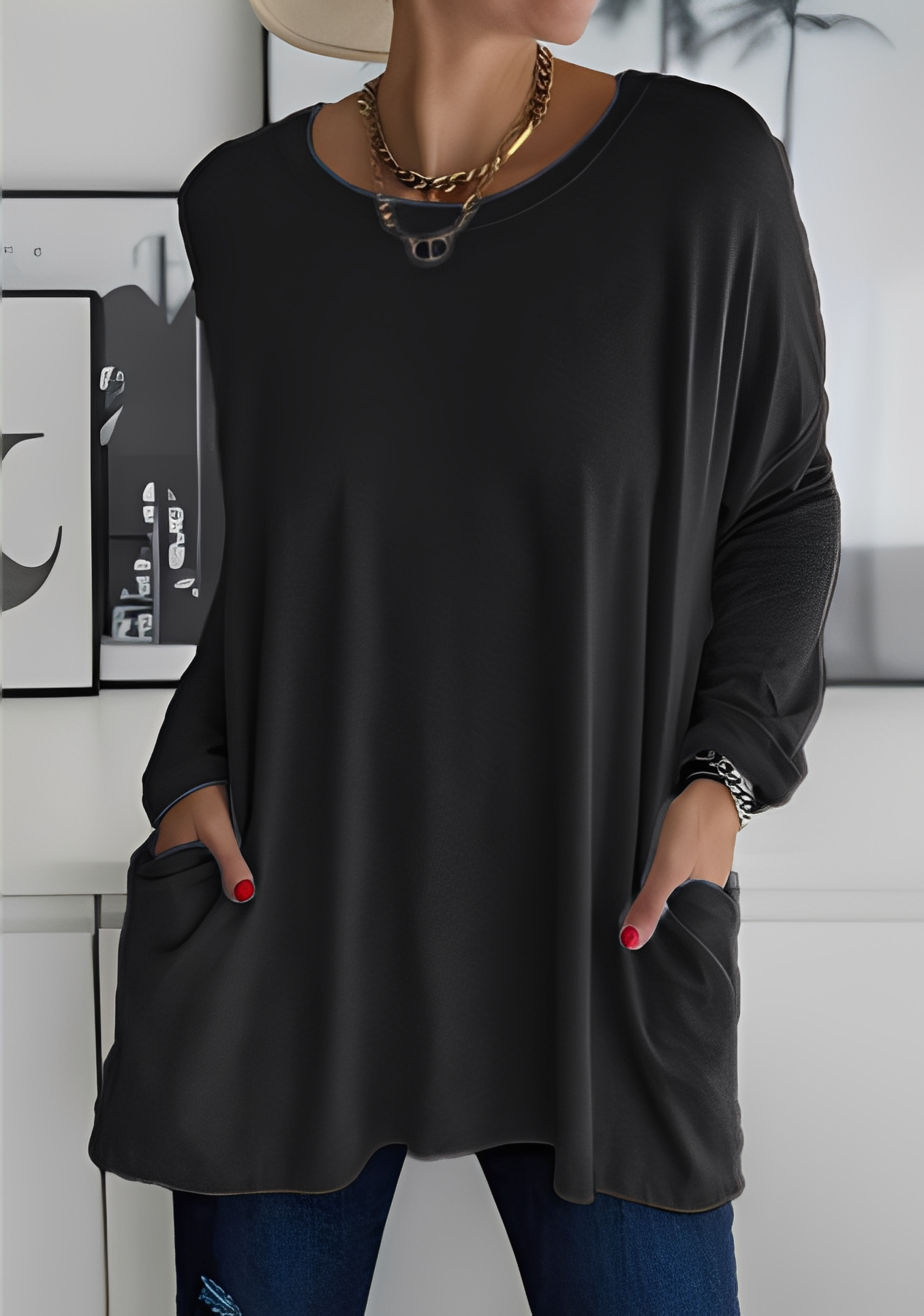 Krystle - Relaxed Long-Sleeve Top with Pockets for Women