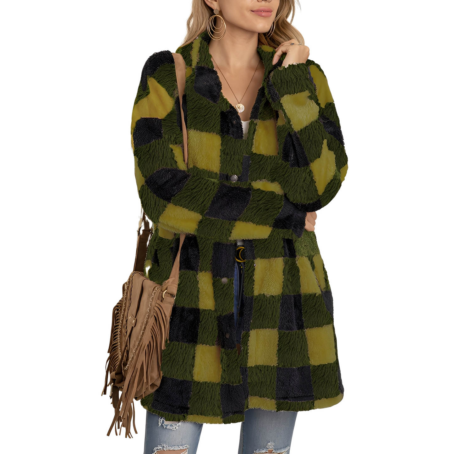 Malvina - Stylish long checkered cardigan for women