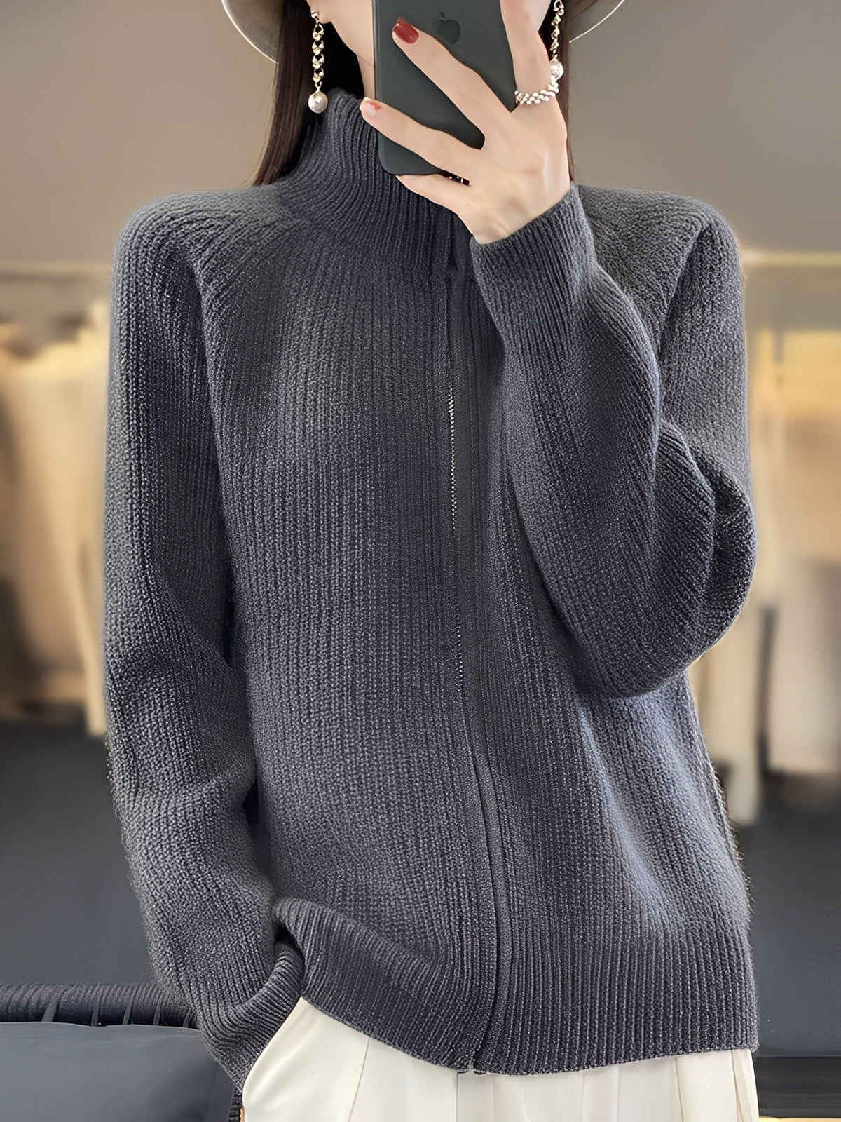 Brylee - nowoczesny wełniany sweter rozpinany dla kobiet