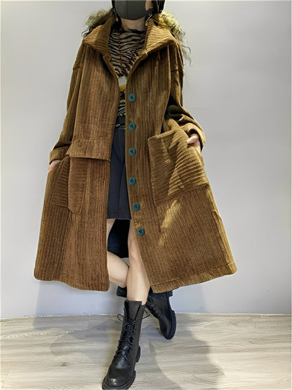 Alethea - Relaxed long corduroy jacket with pockets for women