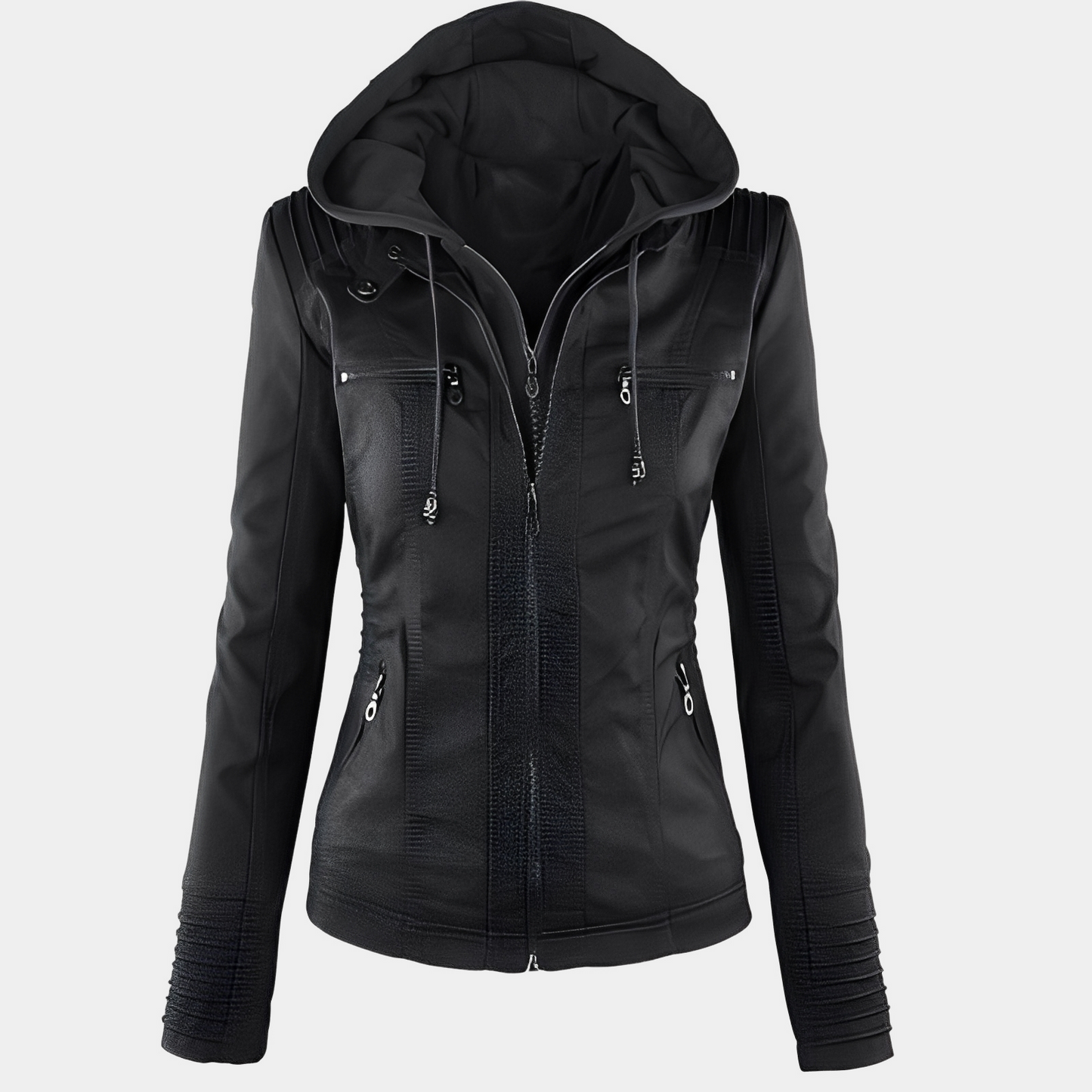 Jaylene - Stylish waterproof leather jacket with hood for women