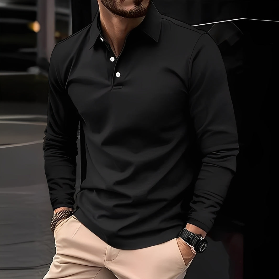 Stephen - Luźna koszula polo z długim rękawem dla mężczyzn