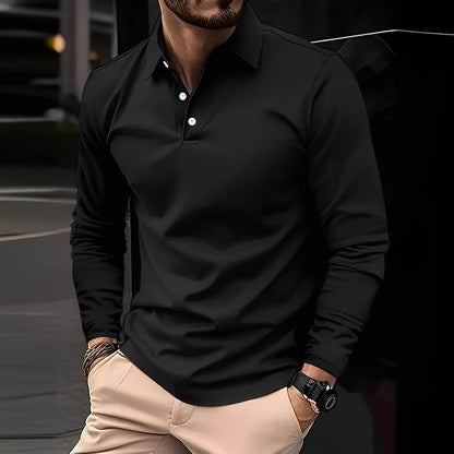 Stephen - Luźna koszula polo z długim rękawem dla mężczyzn