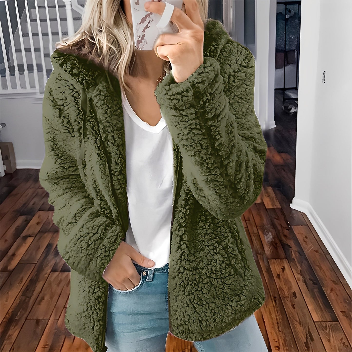 Berenice - Thick woolen cardigan with hood for women