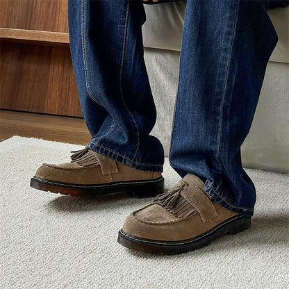 Milton - Modern suede slippers with fringes for men