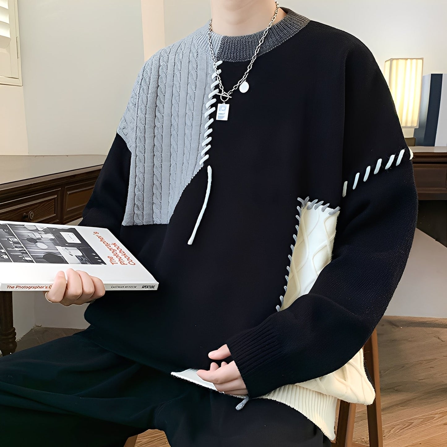 Curtis - Pull polaire stylé avec motif à blocs de couleur pour hommes