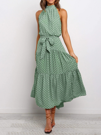 Naomi – Polka Dot Midi Dress with Waist Belt