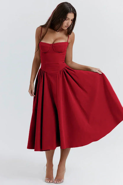 Cheri - Midi Dress with Spaghetti Straps and Open Back