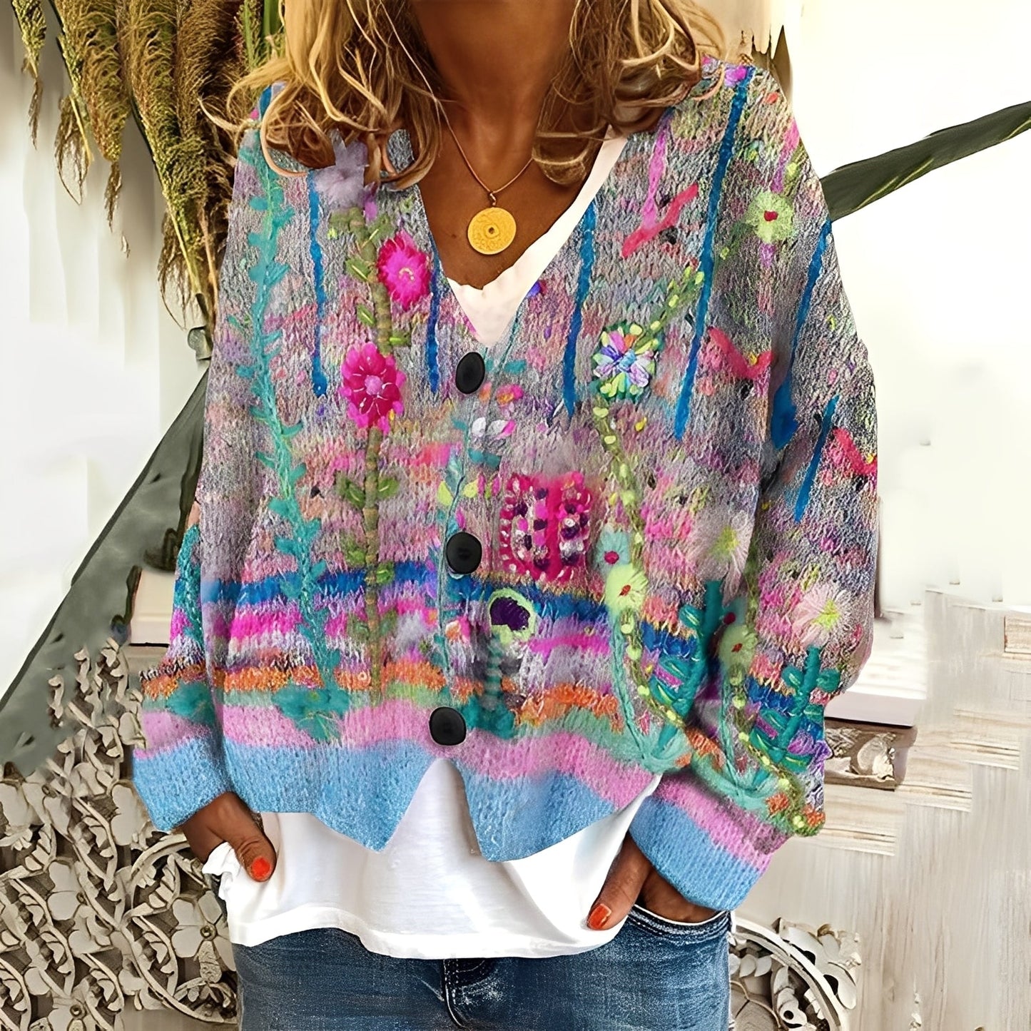 Nydia - Καθημερινό, μαλακό πουλόβερ με εκτύπωμα για γυναίκες