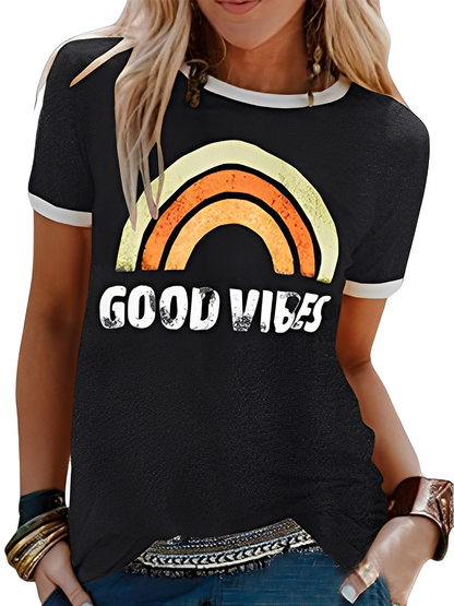 Daria - Simple T-shirt with Good Vibes print for women