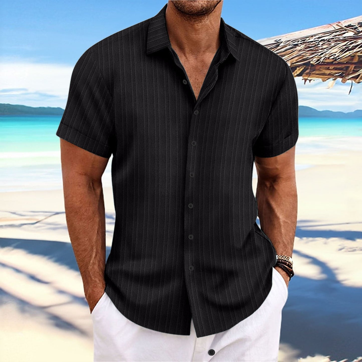 Dominic - Casual short-sleeve shirt with button placket for men