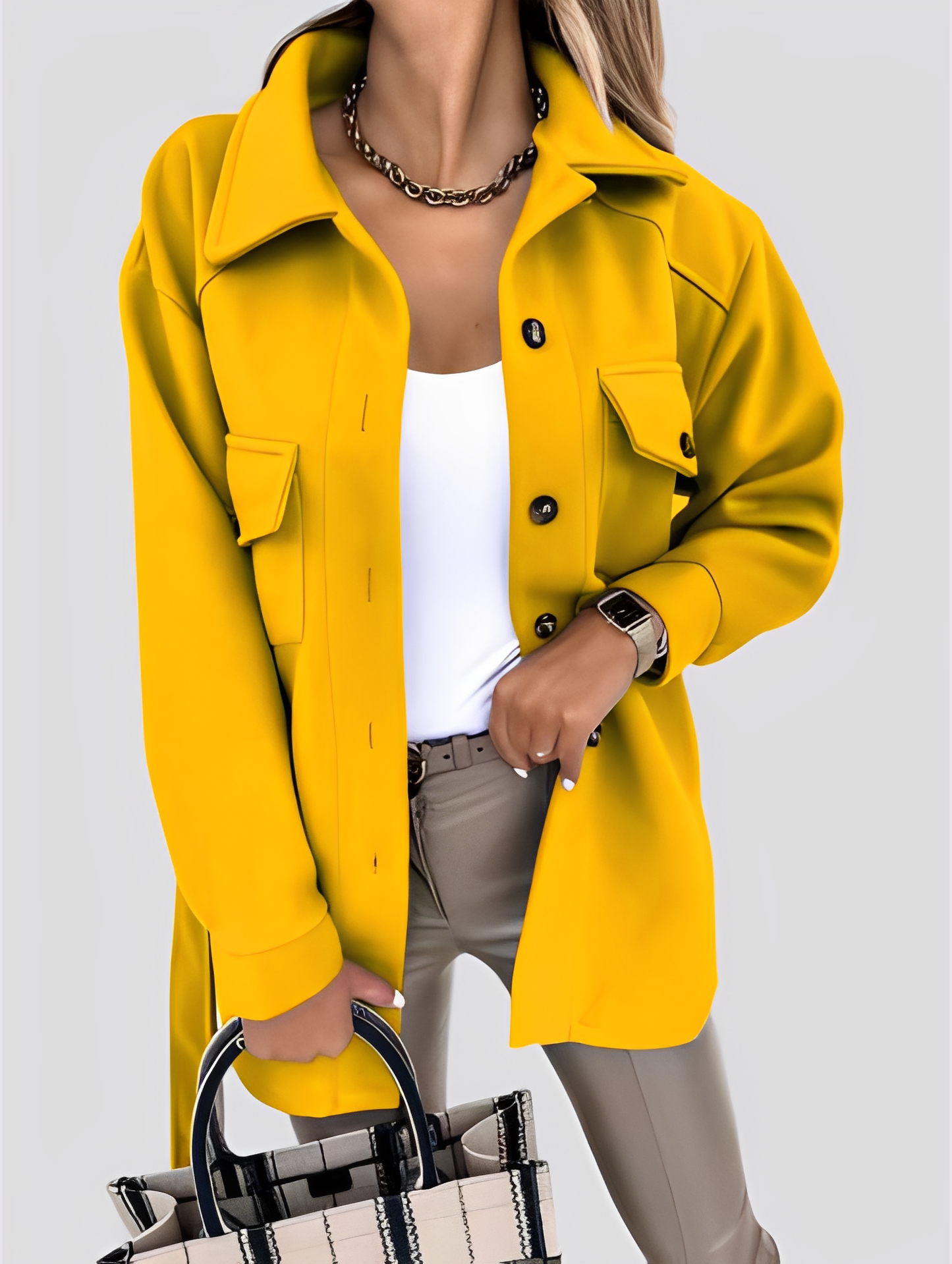 Tiffanie - Modern, lightweight wool cardigan with lapel collar for women