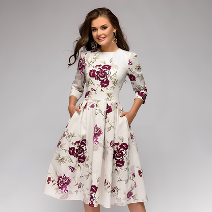 Elisabeth - Stylish, long-sleeved dress with flowers for women