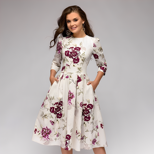 Elisabeth - Stylish, long-sleeved dress with flowers for women