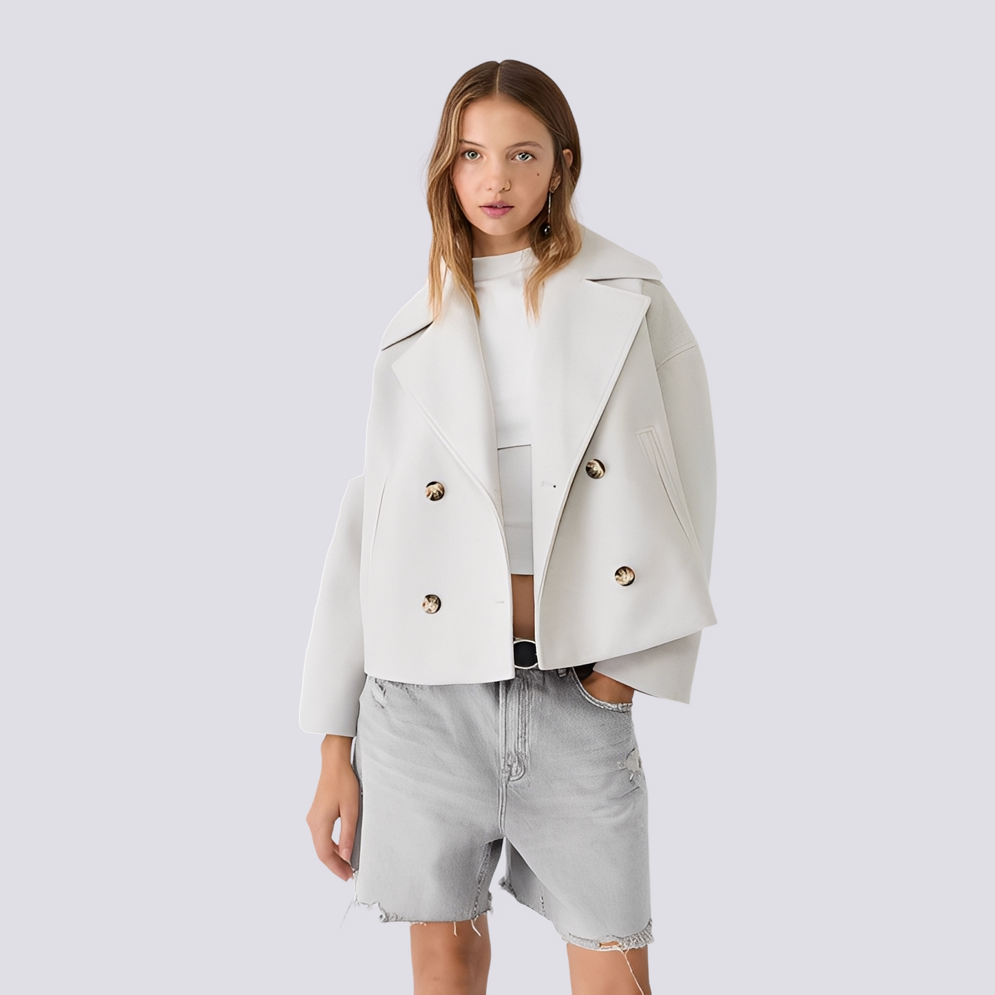 Bethney - Veste courte élégante en laine avec col pour femmes