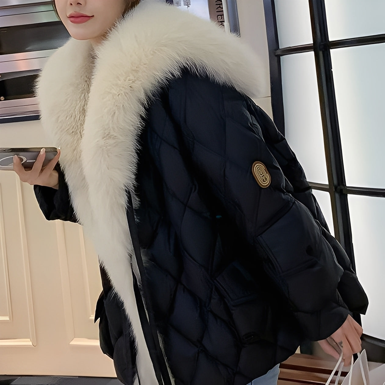 Marjorie - Modern Down Jacket with Fur Collar for Women