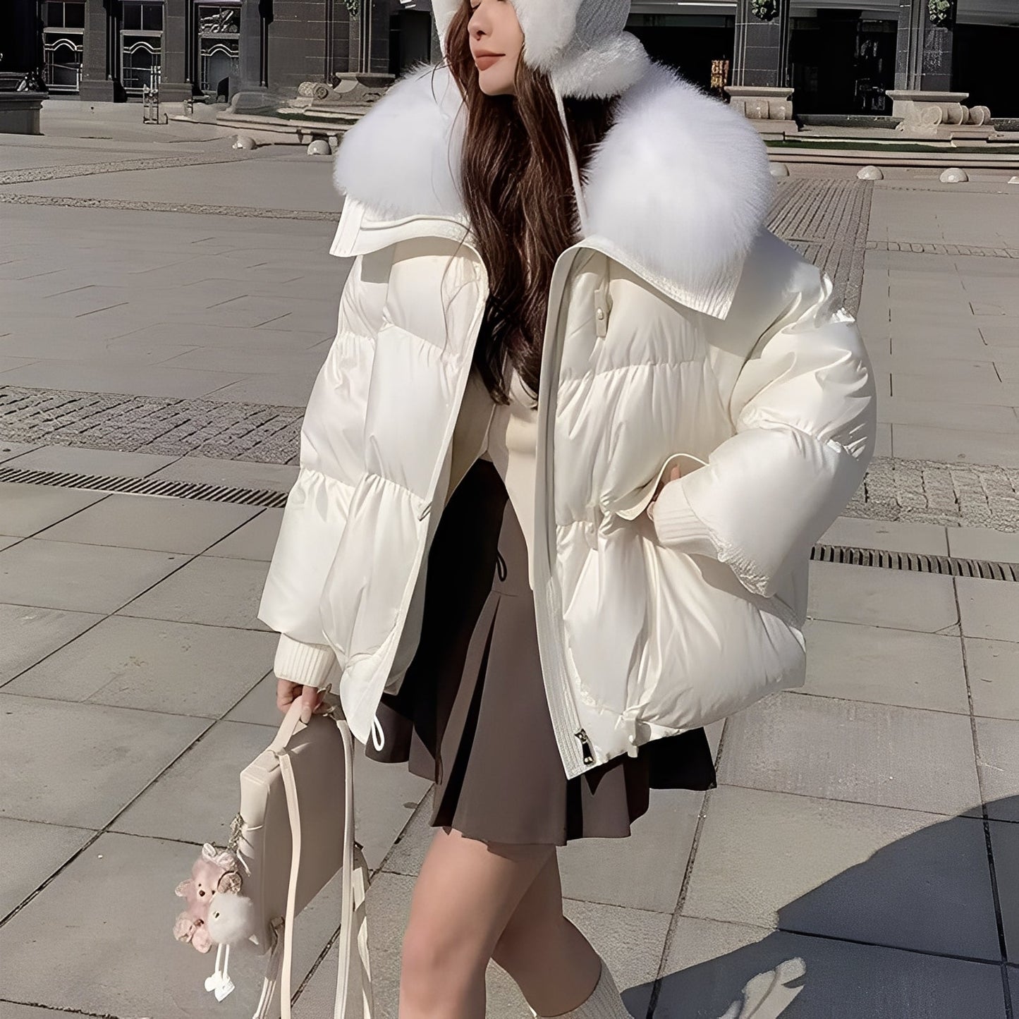 Victoria - elegant windproof jacket with fur for women