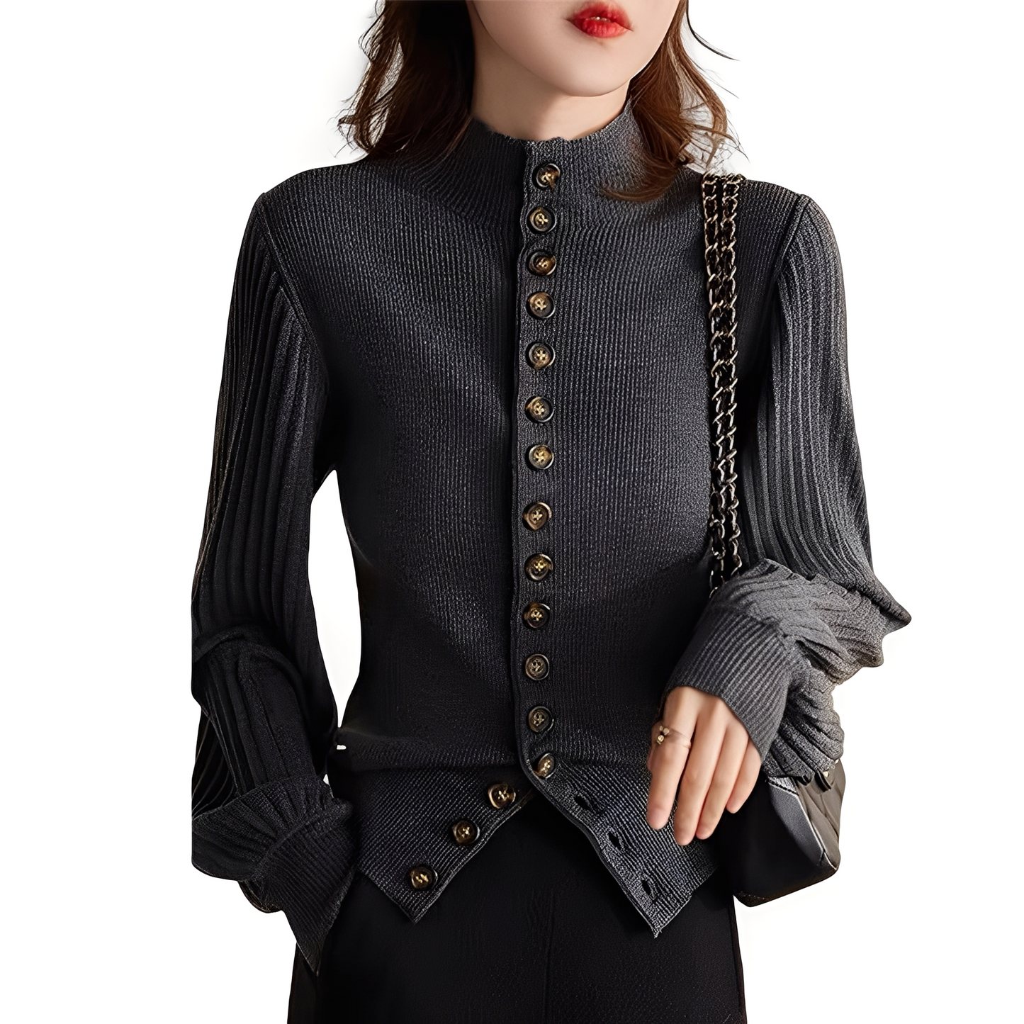 Adelyn - Καθημερινό Πλεκτό Μπλούζα με Φανάρια Μανίκια για Γυναίκες