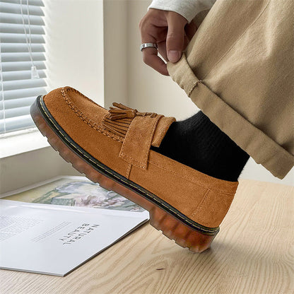 Milton - Modern suede slippers with fringes for men