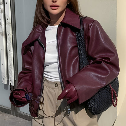 Lesley - Modern Leather Jacket with Zipper for Women