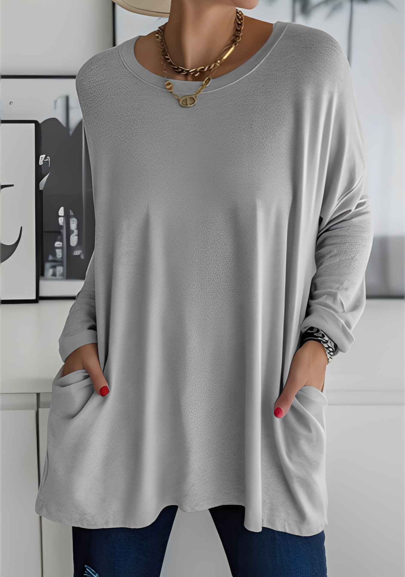 Krystle - Relaxed Long-Sleeve Top with Pockets for Women