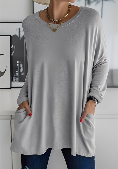 Krystle - Relaxed Long-Sleeve Top with Pockets for Women