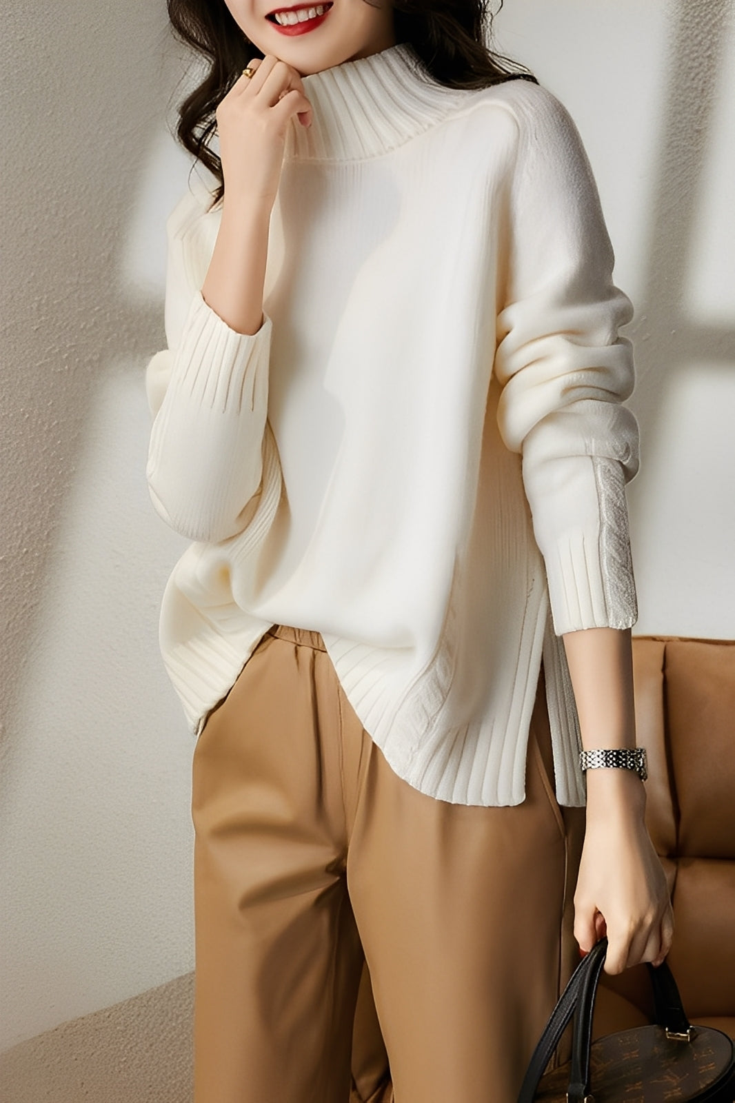 Karolyn - Απλός, στενά κομμένος πλεκτός πουλόβερ για γυναίκες