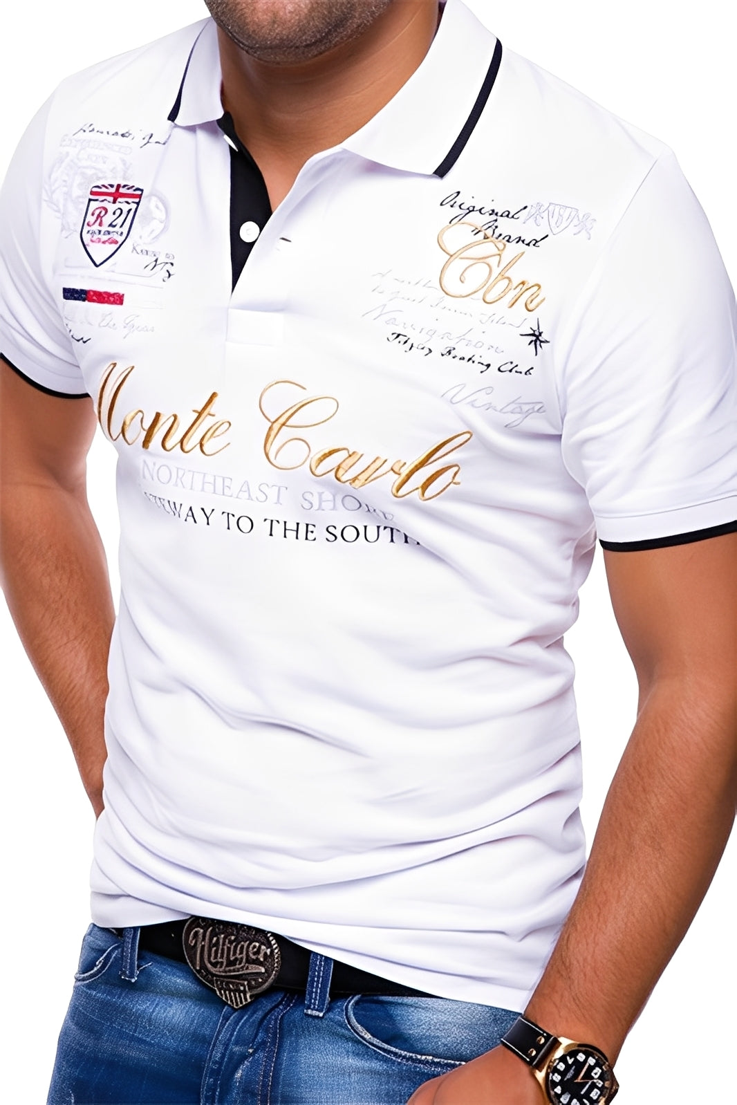 Brent - Luźna koszulka polo z nadrukiem dla mężczyzn
