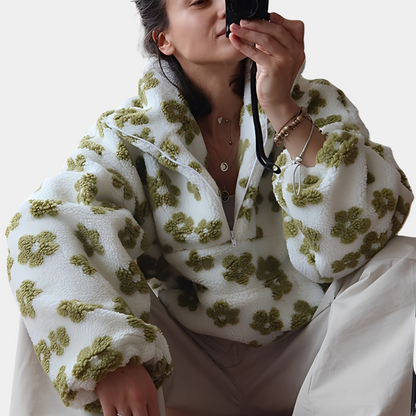 Elizabeth - Κομψό πουλόβερ Sherpa με λουλουδάτο μοτίβο για γυναίκες