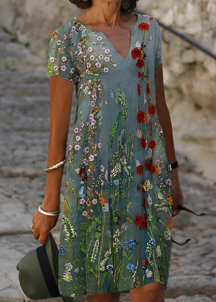 Kristina - Stylish short-sleeve floral dress for women