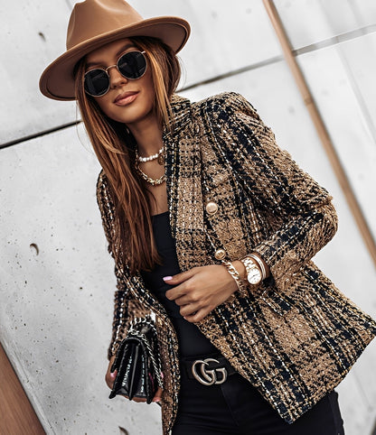 Cheri - Στιλάτος, στενά κομμένος σακάκι με καρό για γυναίκες