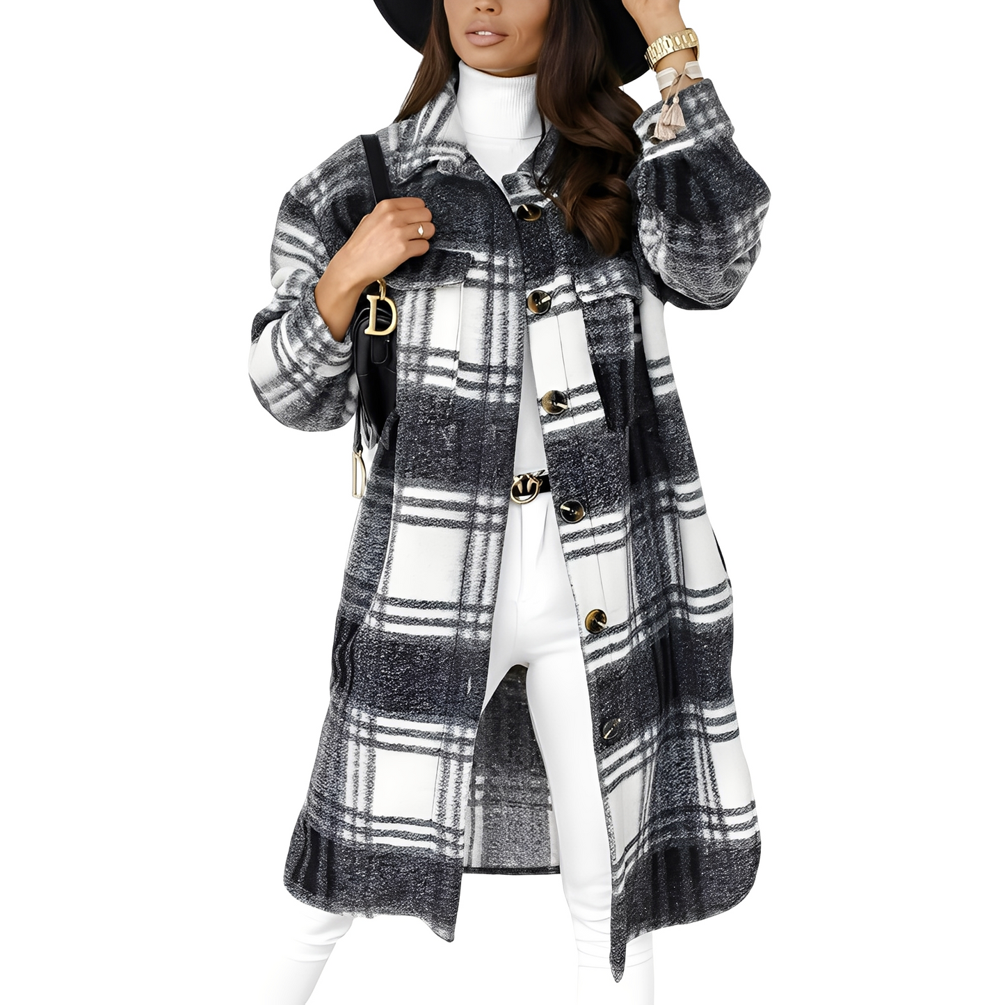 Malvina - Stylish long checkered cardigan for women