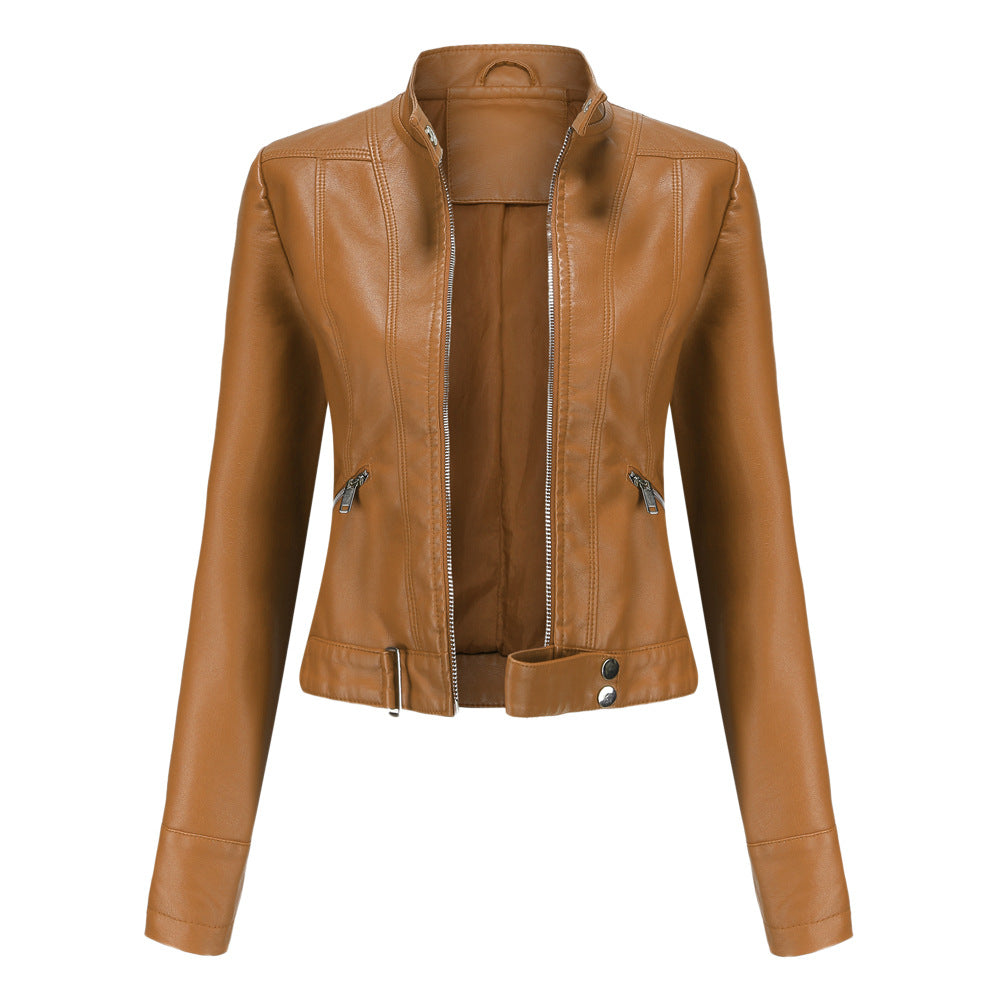 Madeline - Stylish Leather Jacket with Stand-up Collar for Women