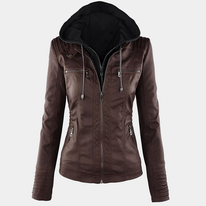Jaylene - Stylish waterproof leather jacket with hood for women