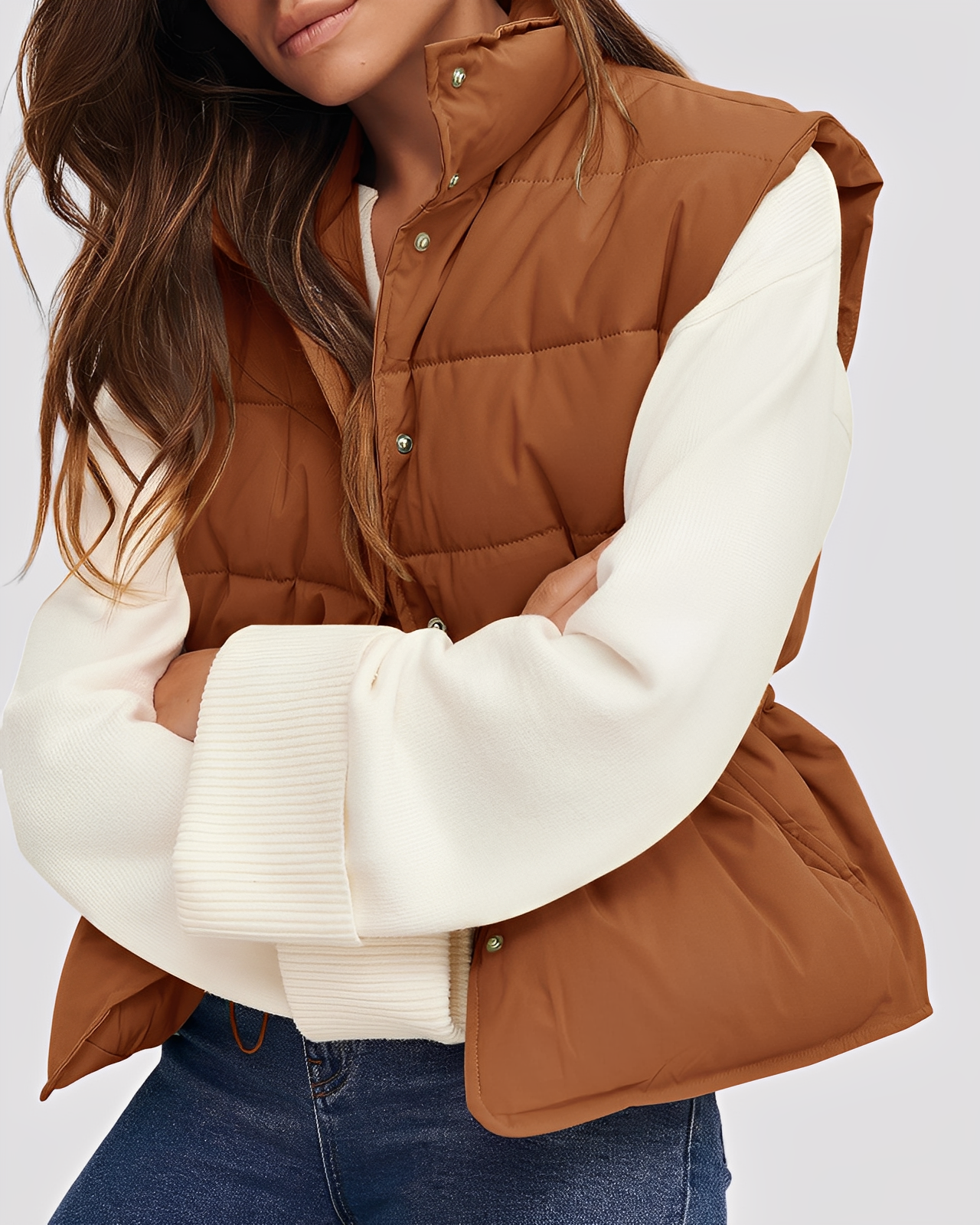 Aimee - Relaxed, quilted single-button vest for women