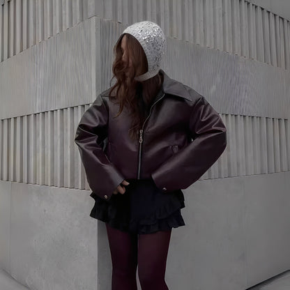 Lesley - Modern Leather Jacket with Zipper for Women