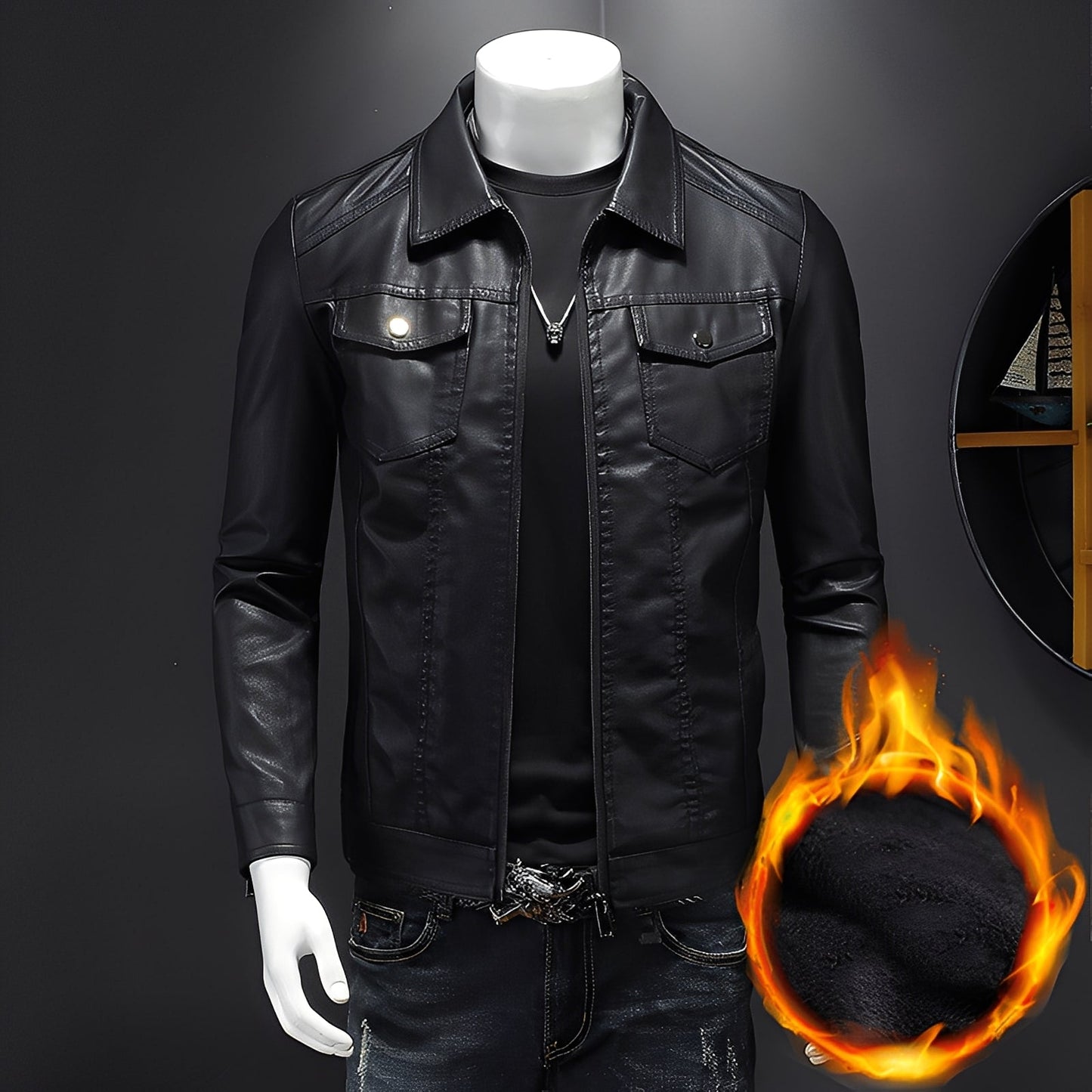 Brycen - Κλασική στενή δερμάτινη ζακέτα για άνδρες
