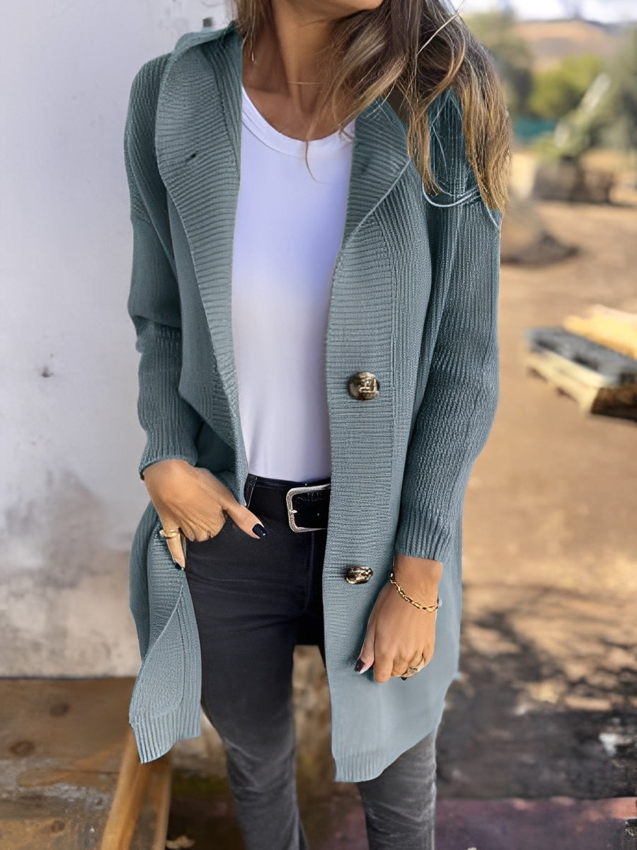 Kimmie - Χαλαρός μακρύς ζακέτα με κουκούλα για γυναίκες