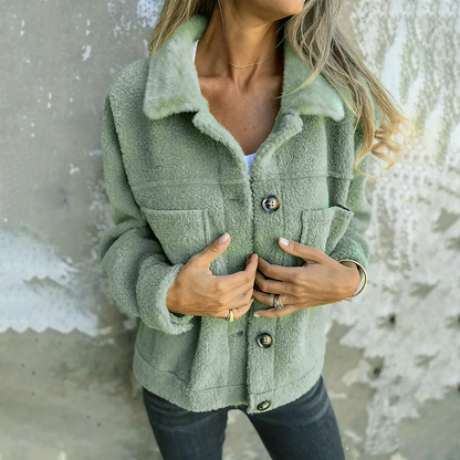 Eleanor - Modern wool cardigan with lapel collar for women